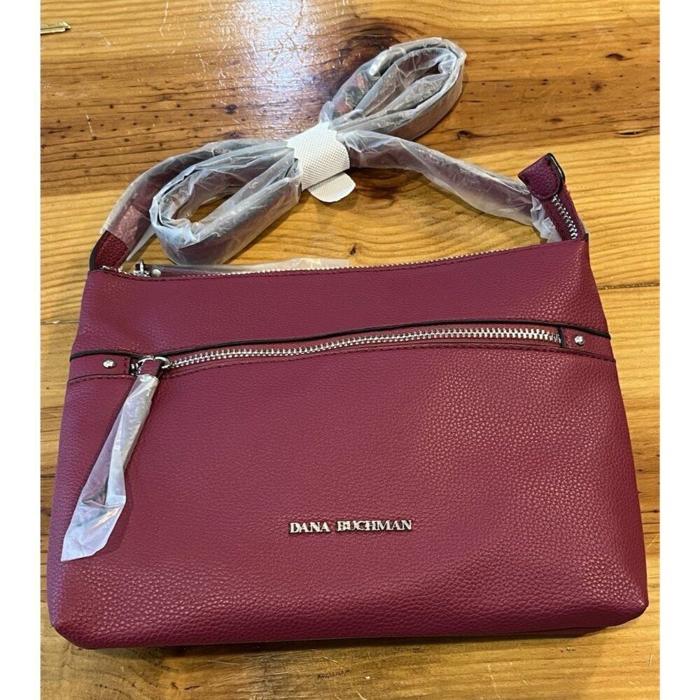 Dana Buchman RedโFaux Leather Handbag Crossbody Adjustable Burgundy NWT